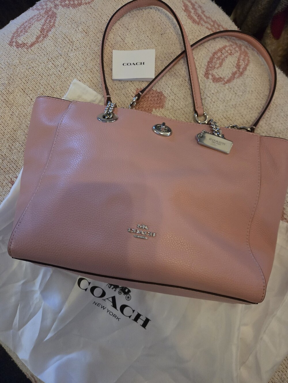 PINK LEATHER COACH TOTE BAG